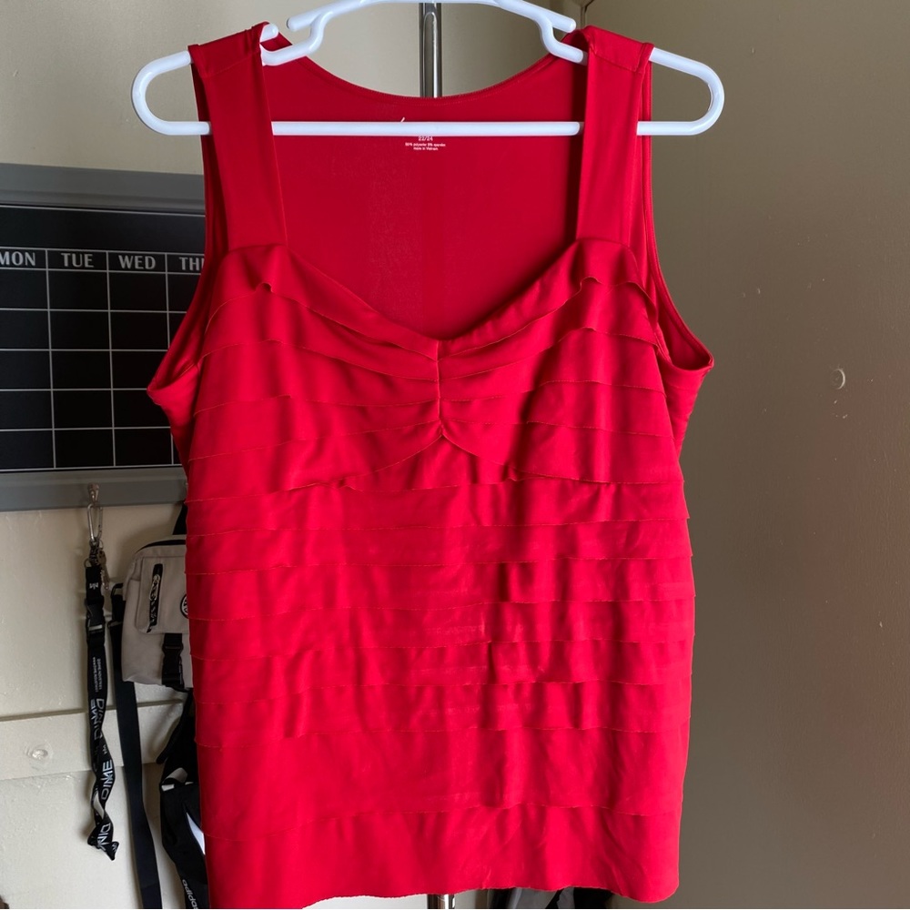 Lane Bryant Red Pleated Ruffle Front Tank Top Size 22/24